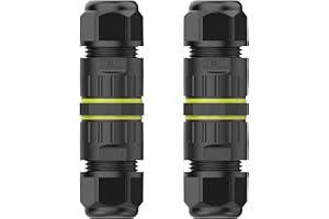 EVOGES IP68 Waterproof Cable Connector, Outdoor Rated, Inline, 3 Pole, Ø3.5-10mm Cable Diameter, 0.5-1.5mm² Conductor, UKCA, UL, CE, TUV, RoHS Certified (Pack of 2)