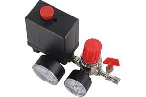 FTVOGUE 0.05-1.2Mpa 2-G1/4 Air Compressor Pressure Valve Switch Pressure Control Regulator with G1/8 Gauges for Fast Pressure Reduction