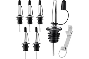 SVUPUE Edelstahl Ausgießer, 6 Stück Flaschenausgießer mit Klappe, mit einem Flaschenöffner, für Wein Schnaps Olivenöl Kaffee Sirup Essig, Kommt