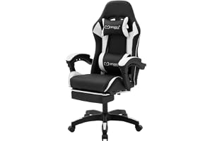 ML-Design Ergonomisk Gamingstol med Fotstöd Svartvitt Konstläder Justerbar Kontorsstol Snurrstol med Armstöd Nackstöd och Ländryggskudde Racing Skrivbordsstol Komfortabel Spelstol för Spel och Arbete