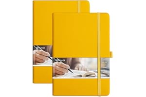 EMSHOI Notebook A5 Lined - 2 Pack 384 Pages Hardback Notepad with Divider,100gsm Thick Paper,8 Perforated Sheets, Pen Loop, Inner Pocket, Leather Journal for Women Men,14.5 x 21cm (Yellow)