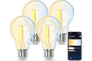 Aigostar Lampadine Smart WiFi E27 Alexa Lampadine Vintage A60 6W Edison Lampadina WiFi Dimmerabile 2700K-6500K, Controllo Remoto tramite APP, Compatibile Con Alexa, Google Home, Trasparente 4 Unità