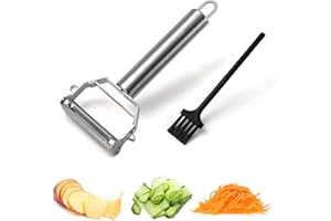 ChAusa Pelapatate 2 in 1 e Taglierina Julienne, Pela Verdure Julienne, Acciaio Inox Peeler di Frutta, Pelapatate Multifunzione, Pelapatate con Spazzola per la Pulizia, per Frutta e Verdura