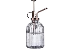 Eidoct Flacon pulvérisateur en verre pour plantes, 19 cm, vert avec pompe supérieure dorée, petit arrosoir, brumisateur pour plantes (gris + bronze E)