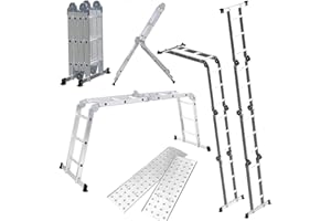 BTF Escalera de Aluminio Multifuncional 5 en 1 con 2 Placas Metálicas | Escalera Plegable Que Forma Andamio a 90,5 cm del Suelo, Carga de 150 kg, Ref.: BTF-MUP34