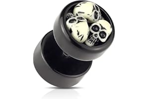 Unisex Fake Plug BlackAmazement teschio nero con teschio in acciaio inox 316L Piercing orecchio 3D viennagold