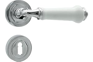 domino Türgriff Drückergarnitur BB-Buntbart Set mit quadratischen BB Rosetten Türklinke für Zimmertür, Bürotür, Kellertür & Innentür Türbeschläge aus Aluminium Weiß/Chrom LUDWIK-R