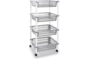 Acan Tradineur - Carro verdulero - Modelo PLFT - Color Plata - con Ruedas - 4 cestas 85 x 40 x 30 cm - Multiusos para organizar los Espacios domésticos, Ideal para baño, Cocina, Sala y Garaje.