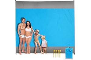 EPESL Beach Blanket Sandproof - Oversize 96"x108" for 8-10 Adult Waterproof Portable Picnic Mat with 4 x Stakes & Corner Pockets, Foldable Beach Mat Chair for Travel/Camping/Hiking/Music Festivals (Blue)
