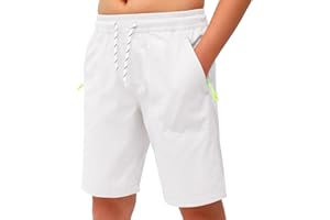 MEILONGER Pantaloncini da ragazzo per bambini, casual, vestibilità classica, con cinghia, estivi, da spiaggia, con tasche con chiusura lampo