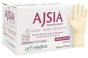 GEF + MEDICA GEF Medica - 1000 Guanti Monouso in Lattice Naturale Ajsia G00504 TEXTURED,Clorinati Senza Polvere, Microruvidi,Resistenti, Ambidestri, Bianco, Uso Medico,Alimentare, Ho.Re.Ca, Cosmetico, Taglia S