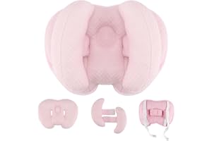 Blublu Park Upgraded 2 in 1 Baby Travel Pillow, Adjustable Banana Shape Baby Neck Head Support Pillow Stroller Insert Cushion for Kids, Toddler, Pink
