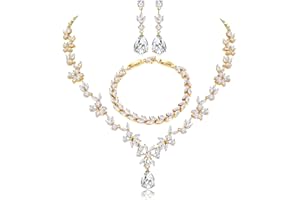 Shuxin Hochzeit Schmuckset für Damen, Halskette & Ohrringe & Armband Set, Weißgold/Rosegold Plattiert Blumen Schmuck Set mit 5A Weiß Zirkonia, Allergenfrei Hochzeitsschmuck für Braut Brautjungfern