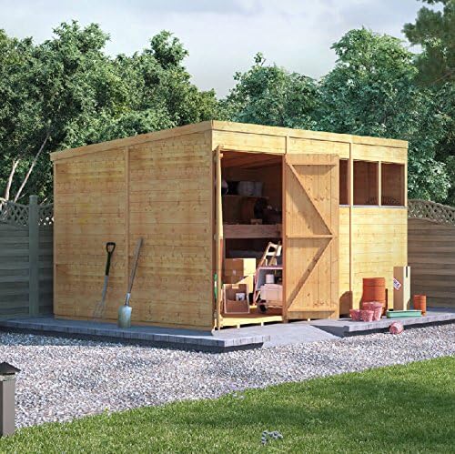 BillyOh WOODEN GARDEN SHED 12X8 WINDOWED DOUBLE DOOR TONGUE AND GROOVE PENT WORKSHOP