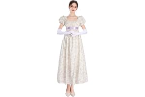 FCCAM Abito da donna Regency Jane Austen lungo Vintage Abito da ballo vittoriano, con guanti, stile impero