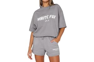 HOTSALIFES White Fox Tracksuit Womens Full Set Lounge Wear Sets for Women UK Summer 2 Piece Outfits Casual Oversized Short Sleeve Pullover Tops Shorts Gym Activewear Y2k Jogger Set Leisure Suits Airport Outfit