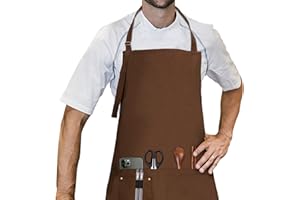 LessMo Schürze, Grillschürze und Kochschürze in Profiqualität mit verstellbarem Nackenriemen Und Mit Zwei Taschen, aus 100% Baumwolle 70 x 85 cm