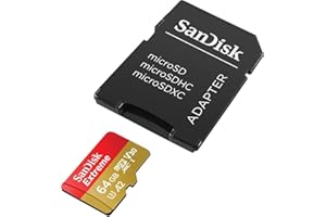 SanDisk Extreme 64 GB microSDXC Memory Card + SD Adapter with A2 App Performance + Rescue Pro Deluxe, Up to 160 MB/s, Class 10, UHS-I, U3, V30, Red/Gold