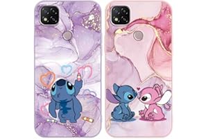 LYUBFDC [2 Piezas] Funda para Xiaomi Redmi 9C/Redmi 9C NFC 6,53",Dibujos Animados Anime Patrón Mármol Aesthetic Carcasa con Stitch Kawaii Diseño Suave Silicona TPU Antichoque Protección Case para Redmi 10A