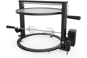 onlyfire Santa Maria Style Grill Rotisserie System Compatible for Solo Stove 19.5 inch Smokeless Firepit,With Motor,2 Rotisserie Meat Forks and Adjustable Cooking Grate