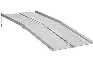 HOMCOM Rampe fauteuil roulant rampe de chargement pliable 183 cm charge max. 272 Kg, rampe d'accès antidérapante en aluminium avec bordures de sécurité pour scooter, personnes handicapés, marches