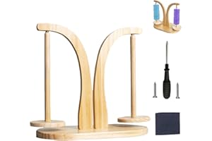 HUAMIRRA Porta Gomitolo Rotante, Portagomitolo Girevole per Uncinetto, Supporto per Filati a Doppia Rotazione in Legno, Portabobina Magnetico in Lana, con Accessori di Montaggio, per Uncinetto(Colore Legno)