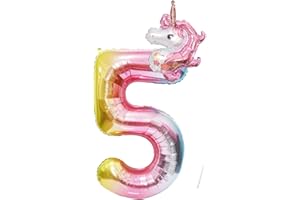 VUCDXOP Geburtstag Folienballon Zahl 5 mit Einhorn, 101 cm Regenbogen Luftballons Zahl 5, Helium Ballon Zahl 5, Mädchen Geburtstag Luftballon Deko Hochzeit Jubiläum Fest Party Dekoration - Fliegt mit Helium
