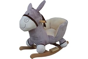 THE ROCKING HORSE CO NEW Plush Cute DONKEY Rocking Chair on Wooden Rockers with Sound Effects