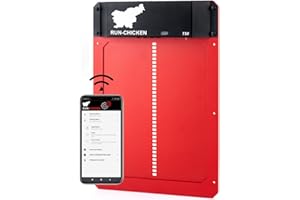 RUN-CHICKEN Porta automatica per pollaio (rossa), programmabile con app, funzionamento a batteria, ritardo serale e mattutino, porta alluminio, porta galline automatica, modello T50