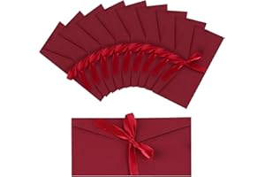 YIQICOMLE 10 Pcs Gift Envelopes with Ribbons, Money Envelopes for Cash Gifts, Money Gift Envelopes Gift Card Envelopes Kraft Paper Envelopes for Christmas Invitation Greeting Thanksgiving Wedding Birthday (Red)