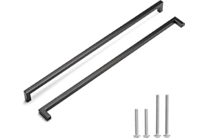 Redunest Cabinet Pulls Matte Black Cabinet Handles Square Drawer Pulls, 2 Pack 18 Inch Stainless Steel Kitchen Door Cupboard Cabinet Handles, Drawer Hardware Handles, 458mm Hole Centers