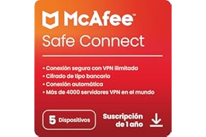 McAfee Software VPN Safe Connect – Software de protección online de red privada virtual - 5 dispositivos | PC/Mac/iOS/Android