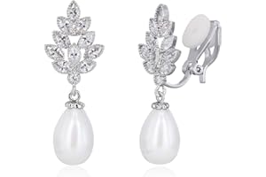 QUKE Frauen Blattform Zirkonia Kristall Künstliche Perle Ohrhänger hängend Nicht Durchbohrten Ohrclips Und durchstochenes Ohr Ohrringe Modeschmuck Für Damen