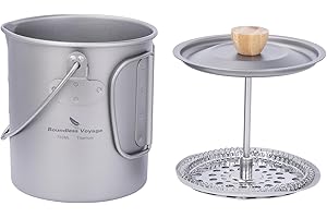 iBasingo Tasse à Café de Camping en Titane avec Appareil à Presse Française, Tasse à Thé Ultra-légère, Pot à Suspendre Multifonctionnelle, Tasse de Voyage en Plein air 750 ml Ti1581AI