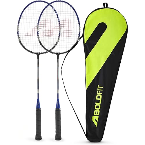 Boldfit Badminton Rackets Aluminium Badminton Racket with Full Cover Bag Standard Shuttle Bat Match Shuttle Bats Lightweight Badminton Shuttle Bat - Blue