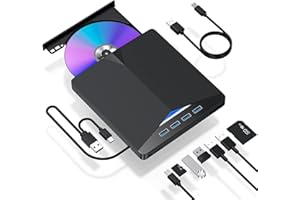 ODIKALA Lecteur CD/DVD Externe, Graveur USB 3.0 et Type-C avec 2 USB et Fente SD/TF, Portable Lecteur Graveur CD DVD Externe, 7 en 1, pour Windows 11/10/8/7、Linux、Mac OS Plug and Play