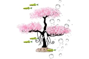Akvarium bonsai träd – konstgjord inredning | akvarium | Livfullt rosa lövverk, säkert PE-material, ger gömda fläckar, lämpligt färskt och saltvatten, för hem och kontor