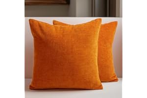 ENCASA XO Encasa Chenille Cushion Covers Set of 2 | Orange - (20"x20") (50x50 cm) | Decorative Accent Square Throw Pillow Cases For Couch, Home Decor, Sofa