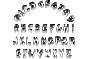 GENERI 36pcs Mini Molde De Letras， moldes cortapastas moda-colgante stampini alfanuméricos con alfabeto números de acero inoxidable para galletas, dulces, Pasta, pastelería, Horno, cocción