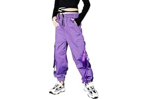 Rolanko Pantalones Hip Hop para Niñas, Pantalones Cargo Elásticos para Niños Jogger para Streetwear y Danza
