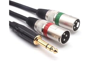 SiYear 10 FT 6,35 mm (1/4 cala) wtyczka męska do 2 podwójnych XLR męski stereo niezrównoważony rozdzielacz Y kabel mikrofonowy (3 M)