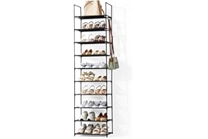 JVISION 10-Tier Tall Metal Shoe Rack 45x28x190cm with Hooks Premium Non-Woven Stackable Shoe Storage Organiser for Hallway & Bedroom, Holds Up to 20 Pairs