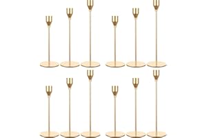 LUMAYCENS Set of 12 Gold Candle Holders, Metal Candle Holder Tapers Fit 3/4 Inch Pillar Candles, Elegant Decor for Dining, Dating, Party, Anniversary,Candlelight Dinner