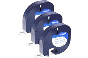 NineLeaf 3 x Compatible for Dymo Label Tape 91201 91331 Refills Dymo Letratag Plastic Tape Black on White 12mm x 4m Letra Tag LT-100H LT-100T LT-110T