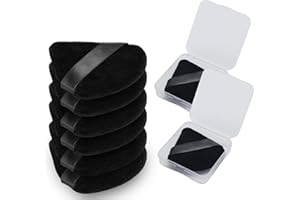 Mezrkuwr 6 borlas triangulares con 2 estuches de viaje, borla de polvo de fijación para polvos faciales e base, esponja de terciopelo suave para maquillaje en polvo suelto, color negro