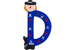 GICO Lettere in legno per cameretta dei bambini, grande decorazione per porta, clown divertenti, A-Z, altezza ca. 9 cm, lettera in legno 7361 (D)