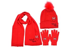 Ksopsdey Froze Minnie Invernali Sciarpa Set Elsa Cappello Invernale Froze Sciarpa Guanti Cappello a Maglia Con Adorabile Pompon Soffice, Set per Bambini per Regali Invernali Delle Ragazze