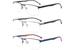 MODFANS Un Pack de 3 Gafas de Lectura Hombres Mujeres Anti Luz Azul,Rectangular Metal Acero Inoxidable - Lente Clara,Vision Clara - Ligeras Comodas,Colores Mezclados
