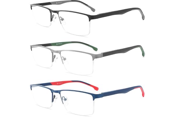MODFANS 3 Paire de Lunettes de Lecture Anti Lumiere Bleue - Monture Rectangle en Metal