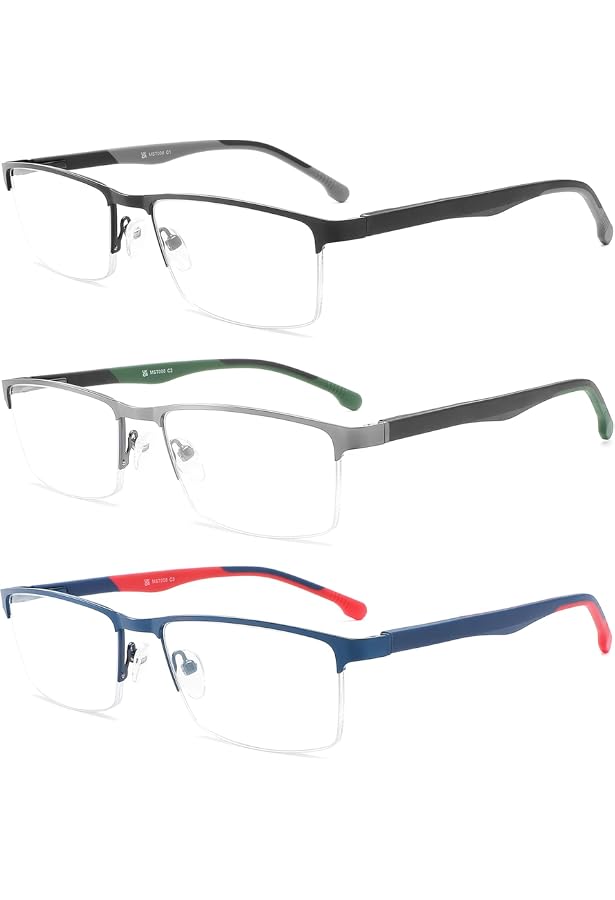 Lot De 5 Lunettes De Lecture Homme - Cadre Acier Inoxydable - Verres +2.00 Et Anti-Lumière Bleue - Style Rectangulaire